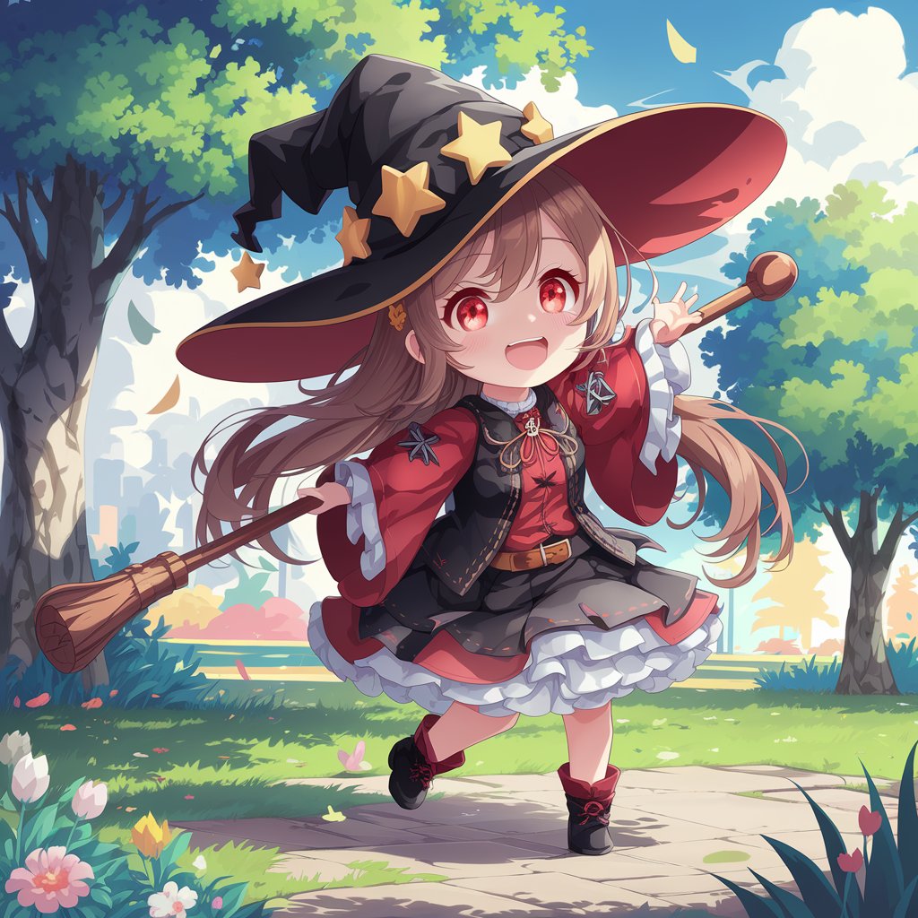 Mystic Bloom – Playful Witch Chibi Art