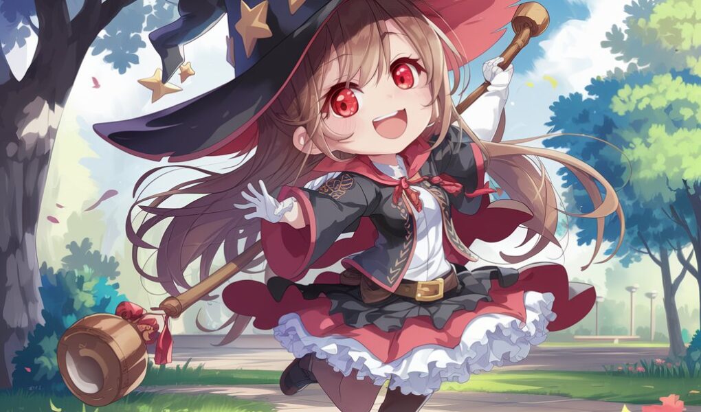 Mystic Bloom – Playful Witch Chibi Art