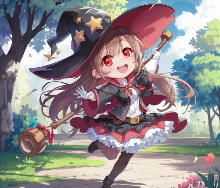 Mystic Bloom – Playful Witch Chibi Art