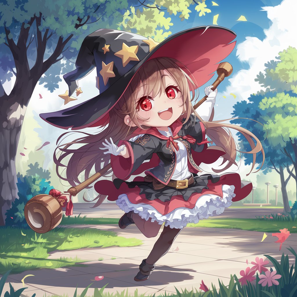 Mystic Bloom – Playful Witch Chibi Art