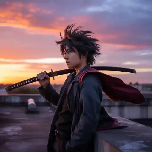 Courage on the Rooftop - Anime Character Art