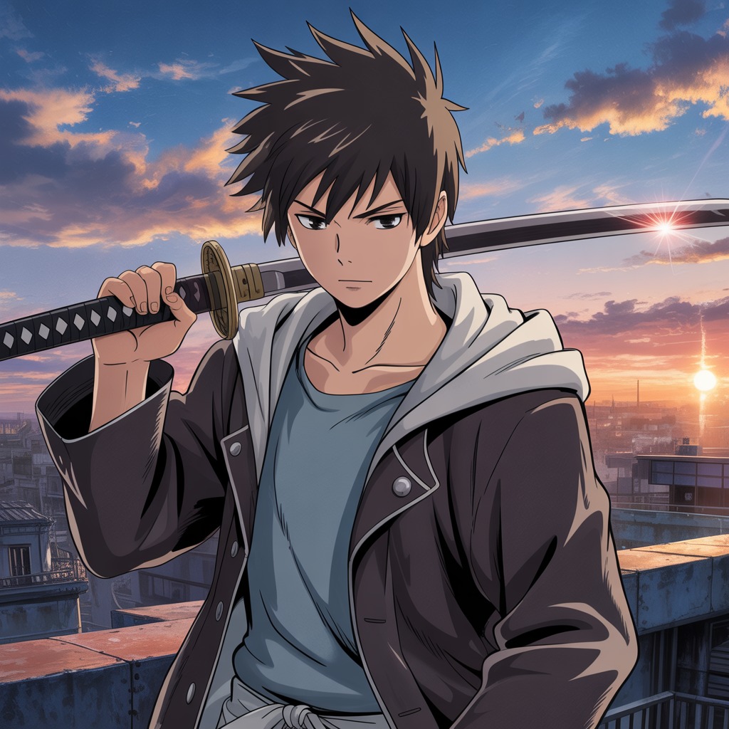 Courage on the Rooftop - Anime Character Art