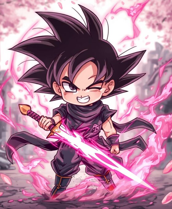 Pink Aura Rising – Goku Black Chibi PFP Art