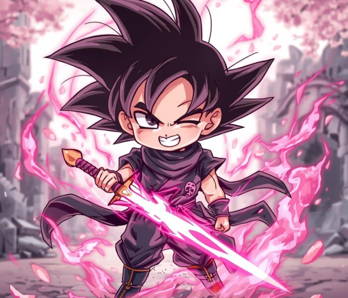 Pink Aura Rising – Goku Black Chibi PFP Art