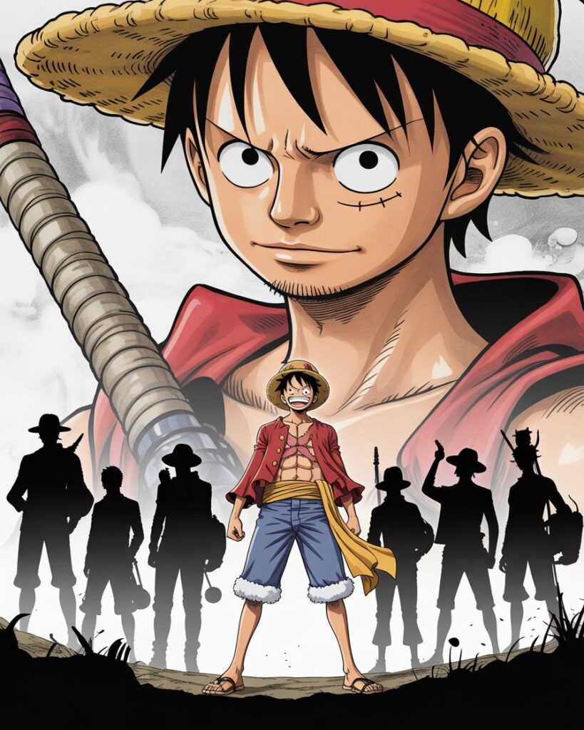 One Piece manga review with Monkey D. Luffy standing on a adventure