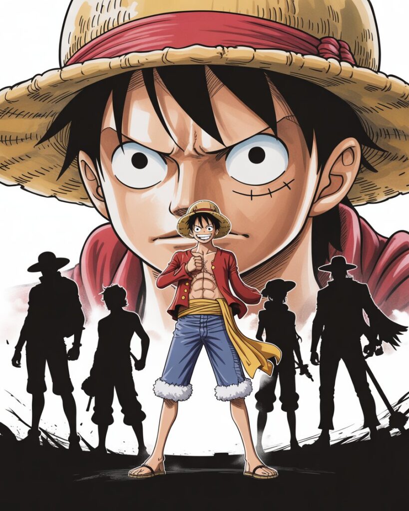 One Piece manga review with Monkey D. Luffy standing on a adventure