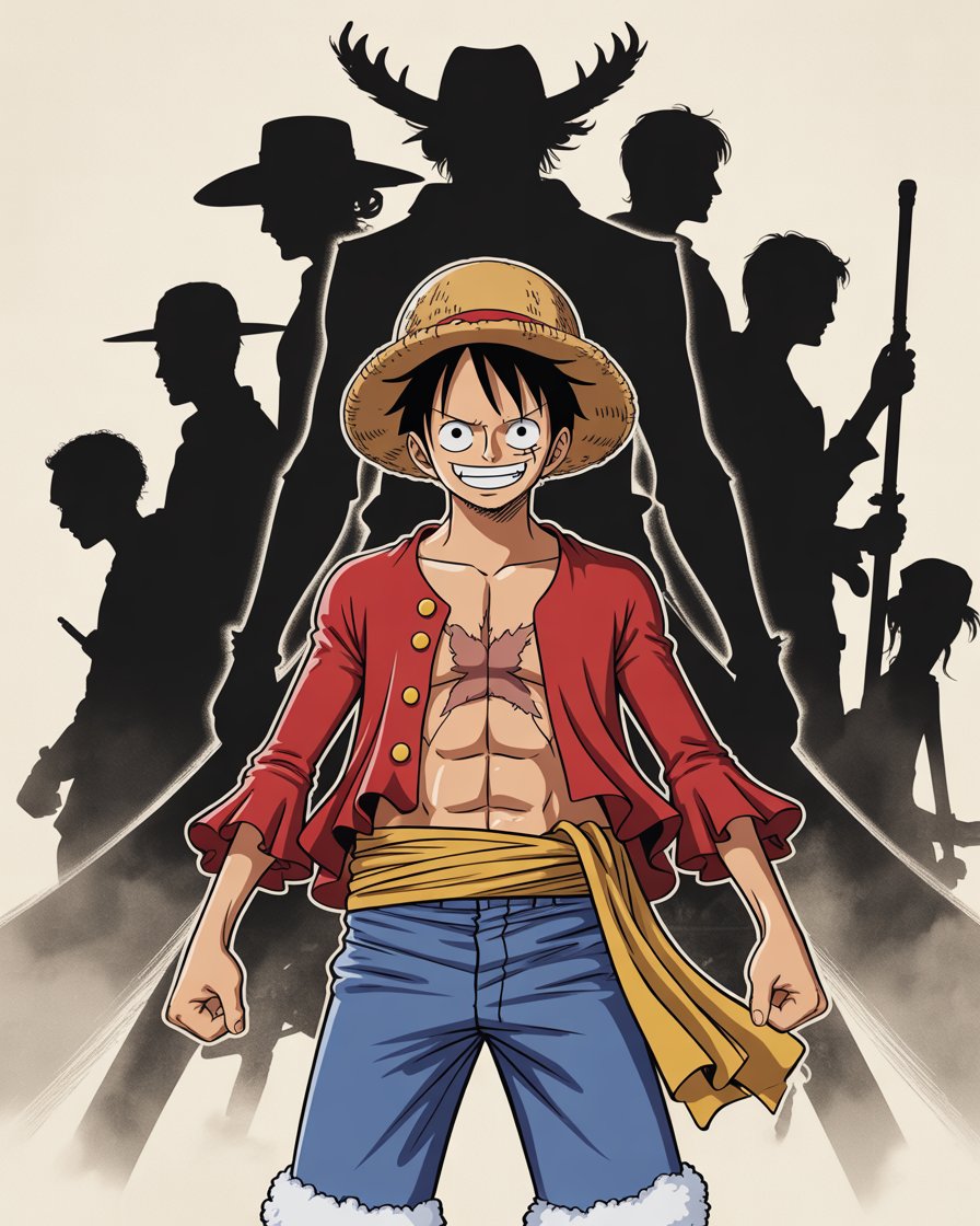 One Piece manga review with Monkey D. Luffy standing on a adventure