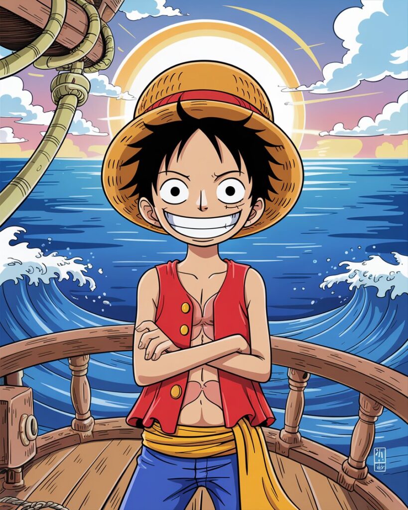 One Piece manga review with Monkey D. Luffy standing on a ship