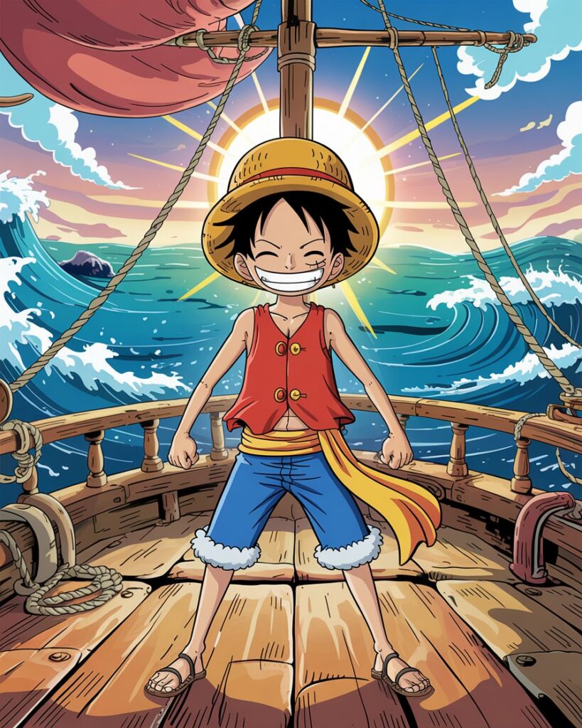 One Piece manga review with Monkey D. Luffy standing on a ship