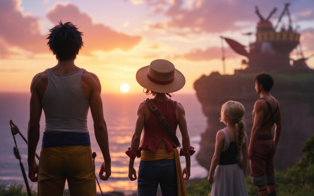 One Piece manga review with Monkey D. Luffy standing on a adventure