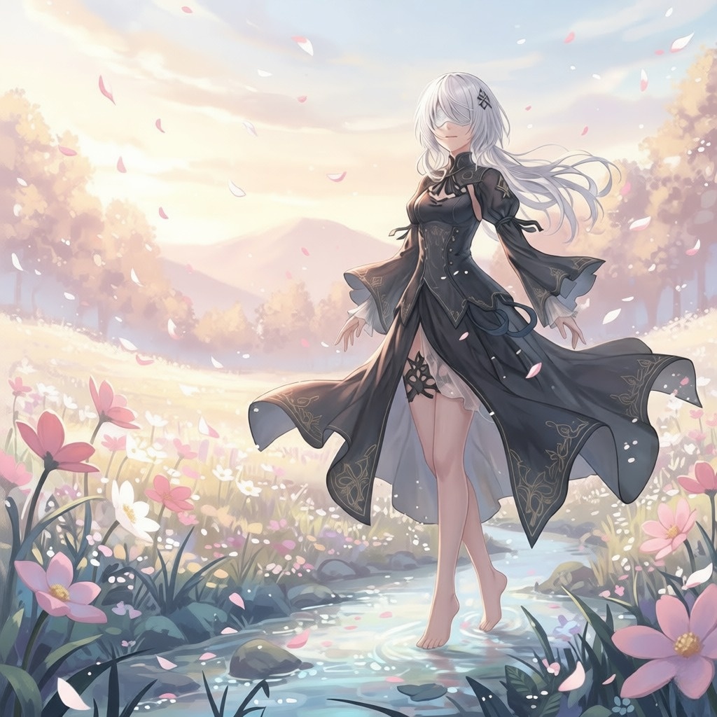 Yohra 2B Character Art: Celestial Shadows in Anime Style